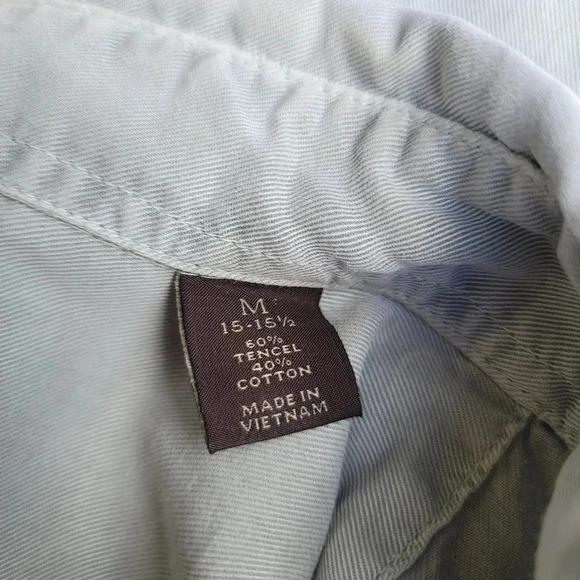 Tasso Elba Mens Grey Green Button Down Long Sleeve Shirt Cotton Tencel Twill M - Picture 7 of 9